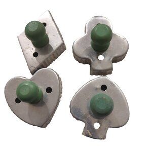 Vtg Aluminum Playing Card Suits Green Wooden Handled Cookie Cutters Set Of 4-lp